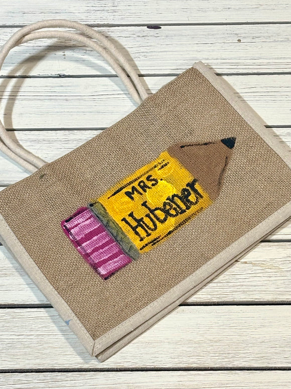 Teacher Pencil hand painted Bag