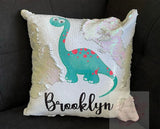 Dinosaur Girl Sequin Pillow