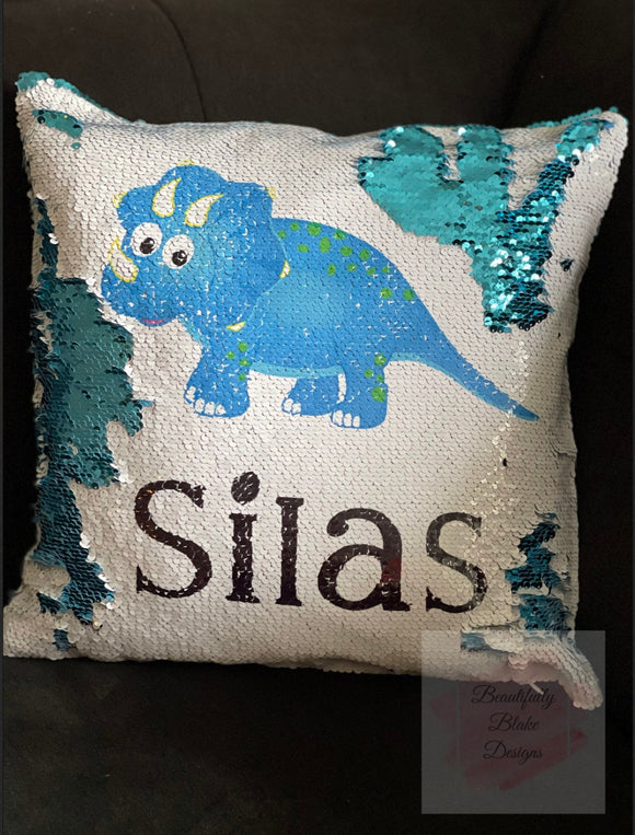 Dinosaur Boy Sequin Pillow